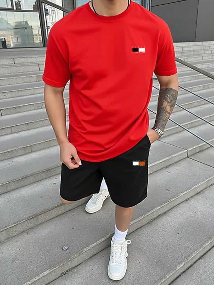 Men's Premium Pure Cotton Stretch Co-ord Set | Half Sleeves T-shirt &amp; Shorts Tracksuit by Tommy (Set of 2) - Thumbnail 4