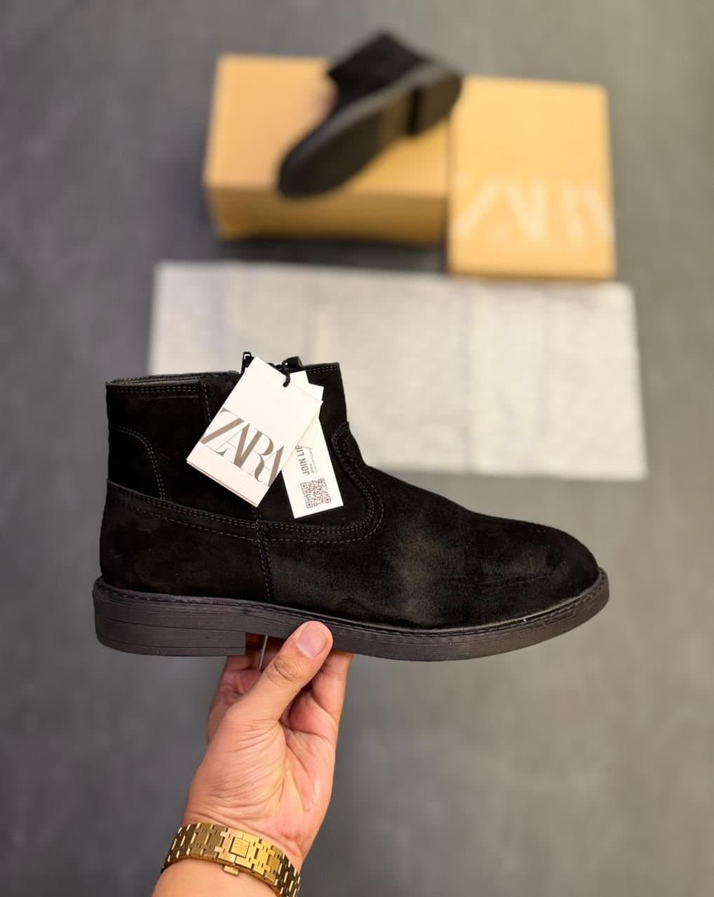 Zara Collection Men's Black Suede Leather Ankle Boots - Thumbnail 4