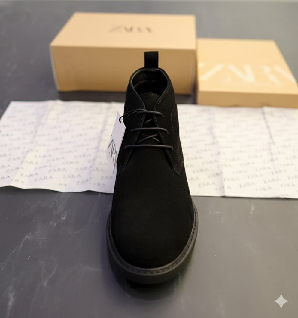 ZARA Men's Black Pure Suede Leather Chukka Boots (Premium Surplus Quality) - Thumbnail 2