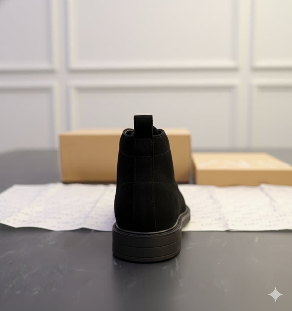 ZARA Men's Black Pure Suede Leather Chukka Boots (Premium Surplus Quality) - Thumbnail 4