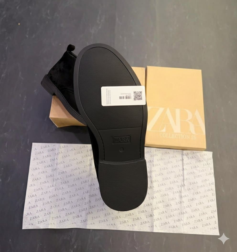 ZARA Men's Black Pure Suede Leather Chukka Boots (Premium Surplus Quality) - Thumbnail 5