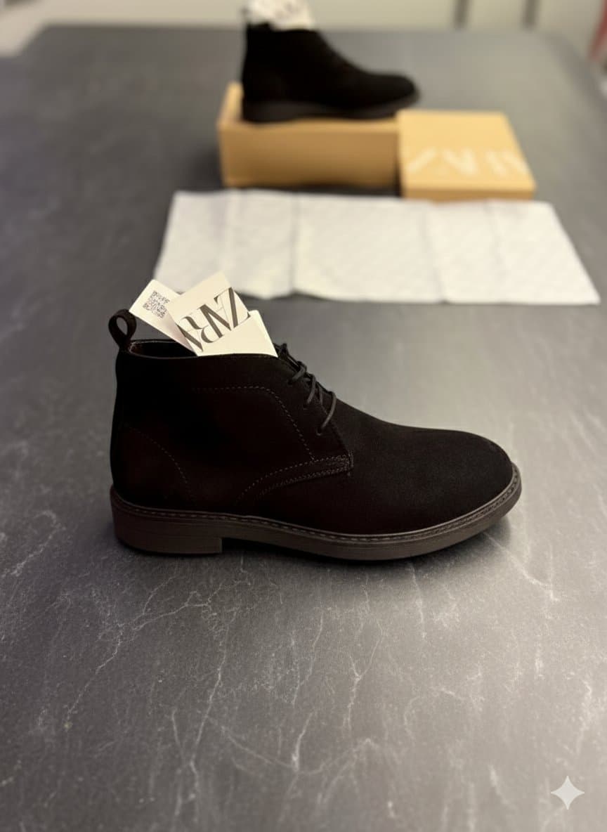 ZARA Men's Black Pure Suede Leather Chukka Boots (Premium Surplus Quality) - Thumbnail 3