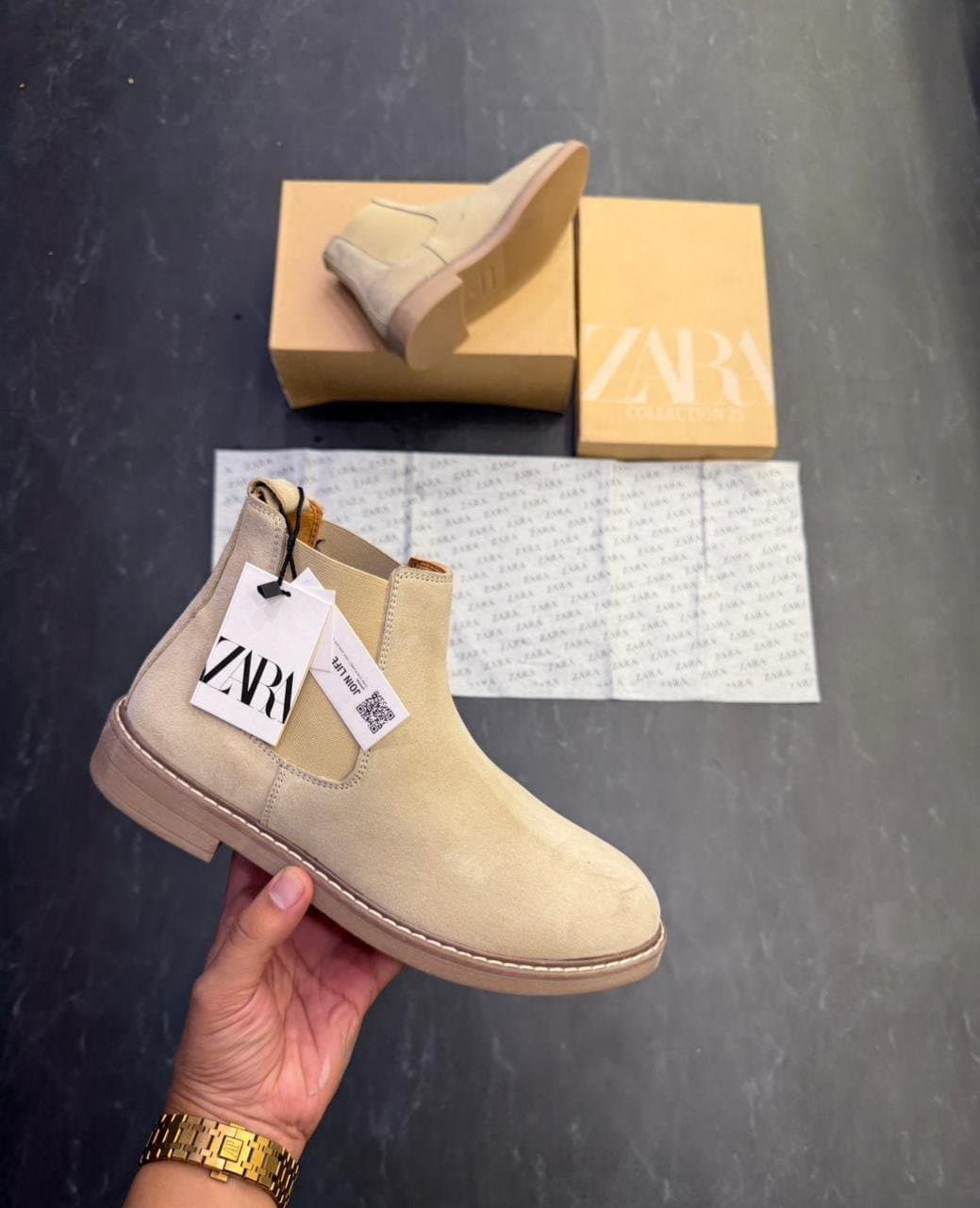 Men's ZARA Suede Leather Chelsea Boots in Sand / Light Beige (Premium Surplus) - Thumbnail 2