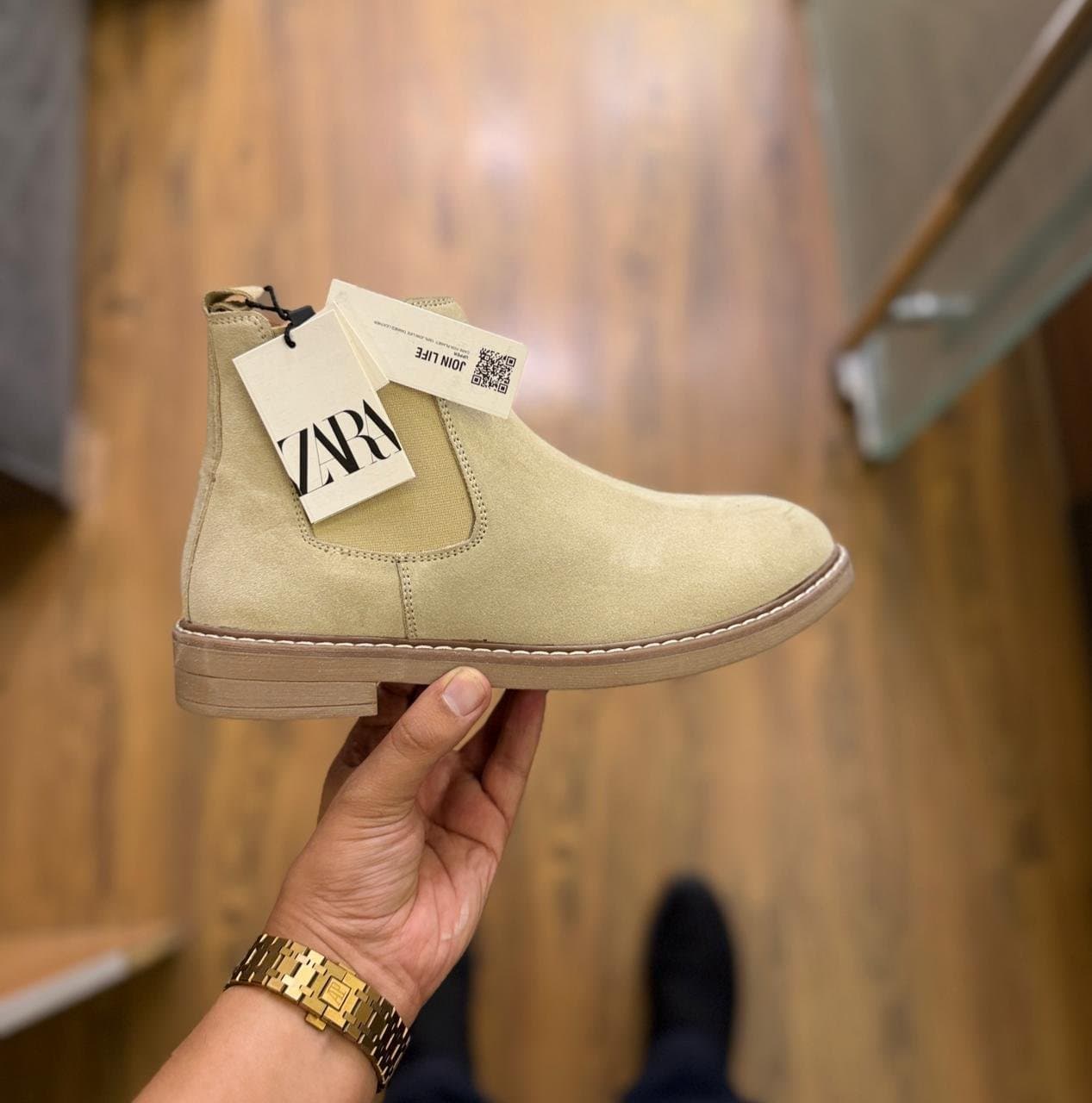 Men's ZARA Suede Leather Chelsea Boots in Sand / Light Beige (Premium Surplus) - Thumbnail 3