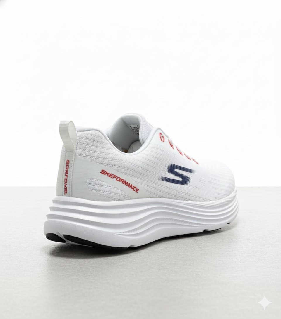 Skechers Men's Performance Athletic Running Shoes | Cushioned Sport Sneakers - White/Navy/Red - Thumbnail 3