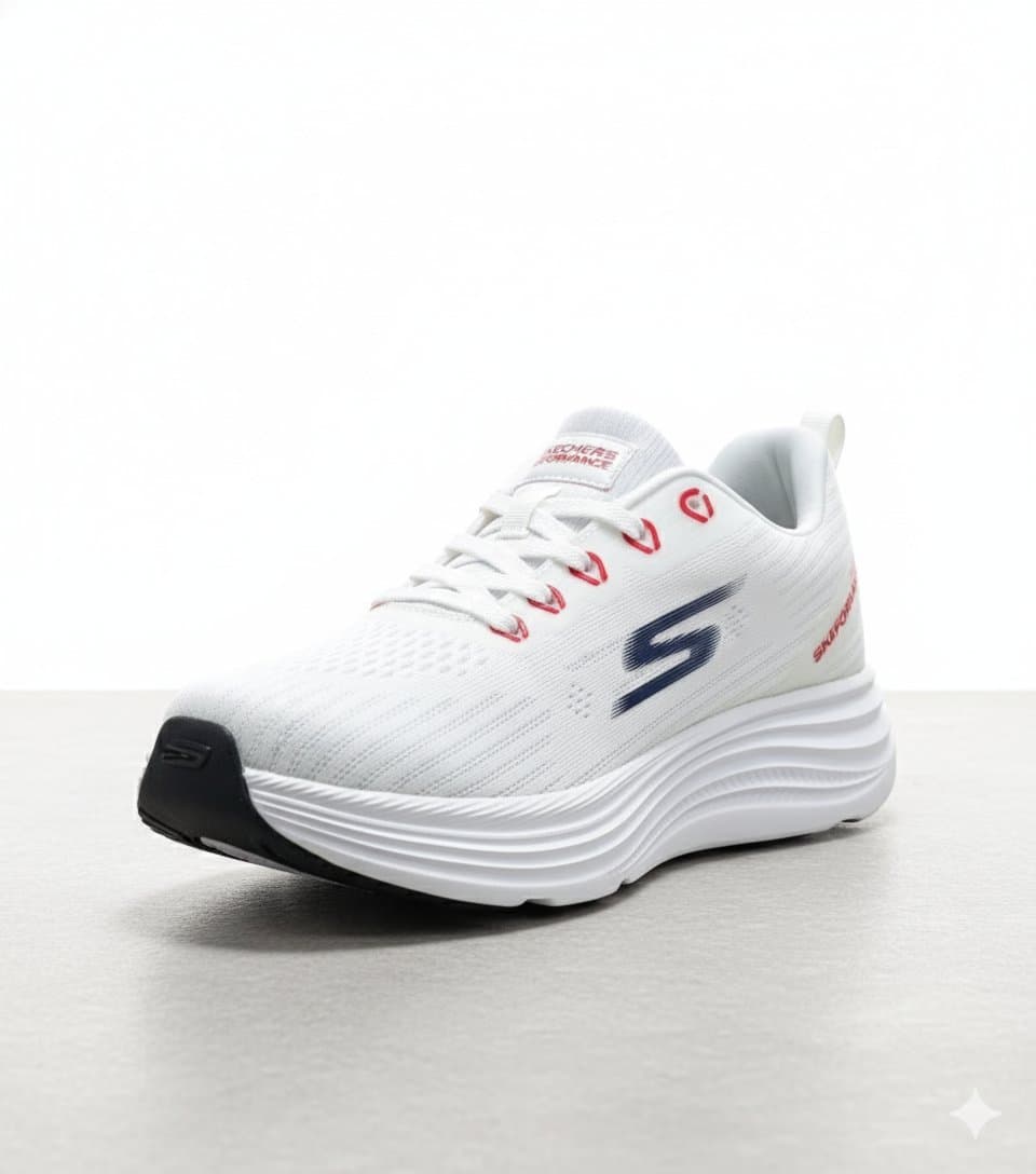 Skechers Men's Performance Athletic Running Shoes | Cushioned Sport Sneakers - White/Navy/Red - Thumbnail 4