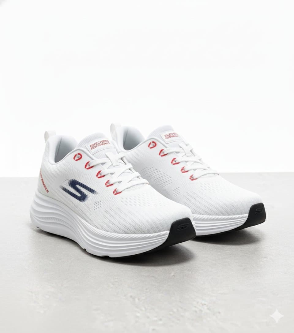 Skechers Men's Performance Athletic Running Shoes | Cushioned Sport Sneakers - White/Navy/Red