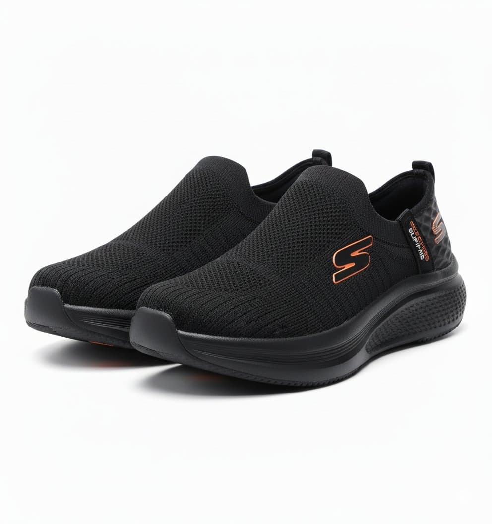 Men's Black Knit Slip-On Walking Shoes - Casual Comfort Sneakers