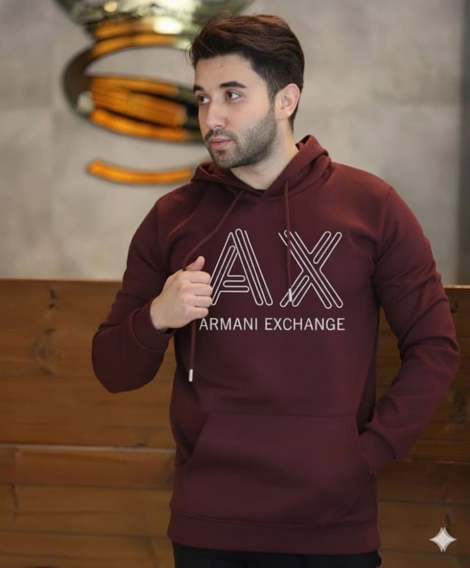 Armani Exchange (A|X) Branded Fleece Pullover Hoodie for Men - Soft &amp; Warm - Thumbnail 8