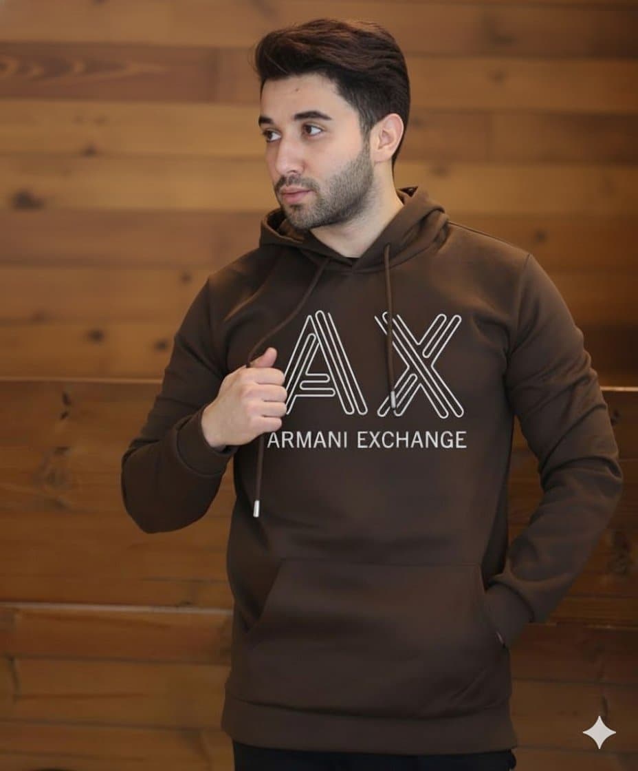 Armani Exchange (A|X) Branded Fleece Pullover Hoodie for Men - Soft &amp; Warm - Thumbnail 6