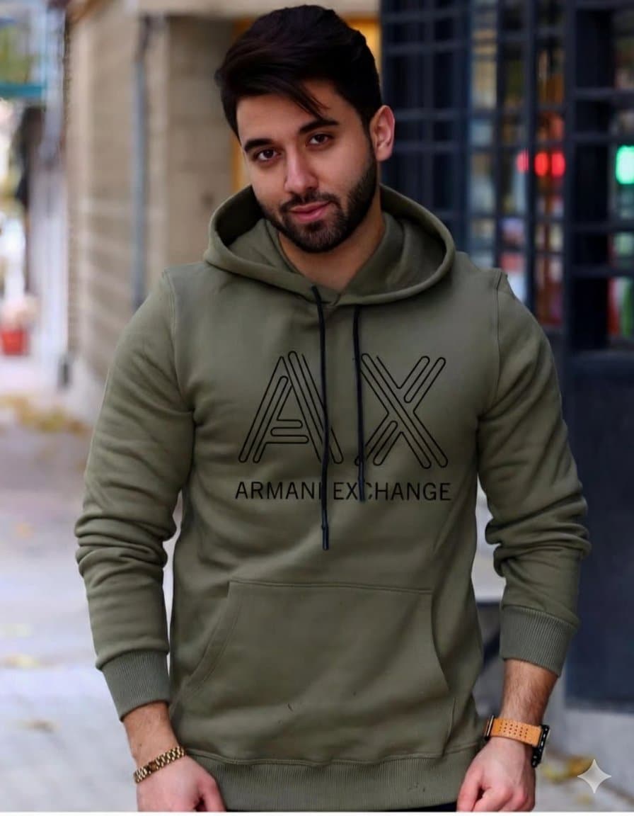 Armani Exchange (A|X) Branded Fleece Pullover Hoodie for Men - Soft &amp; Warm - Thumbnail 4