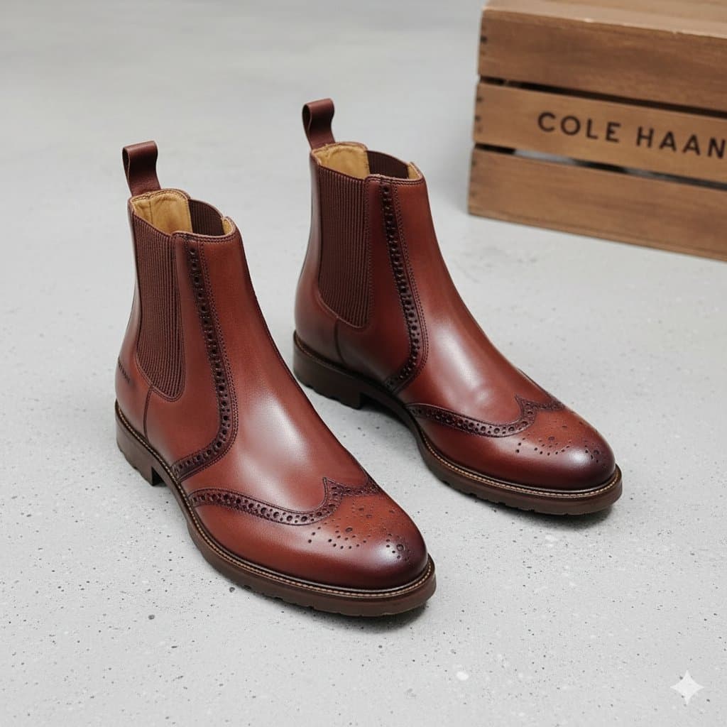 Cole Haan Men's Leather Brogue Chelsea Boot - Thumbnail 5