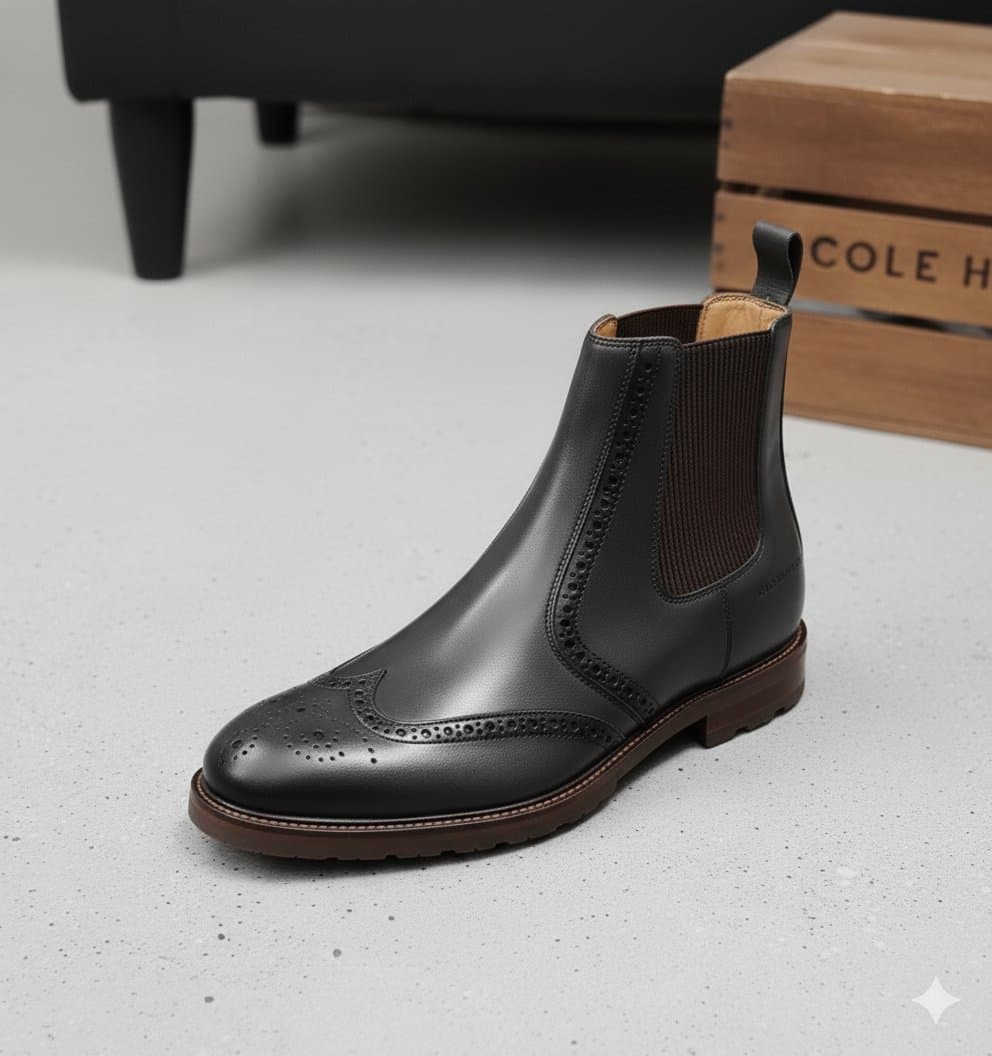 Cole Haan Men's Leather Brogue Chelsea Boot - Thumbnail 3