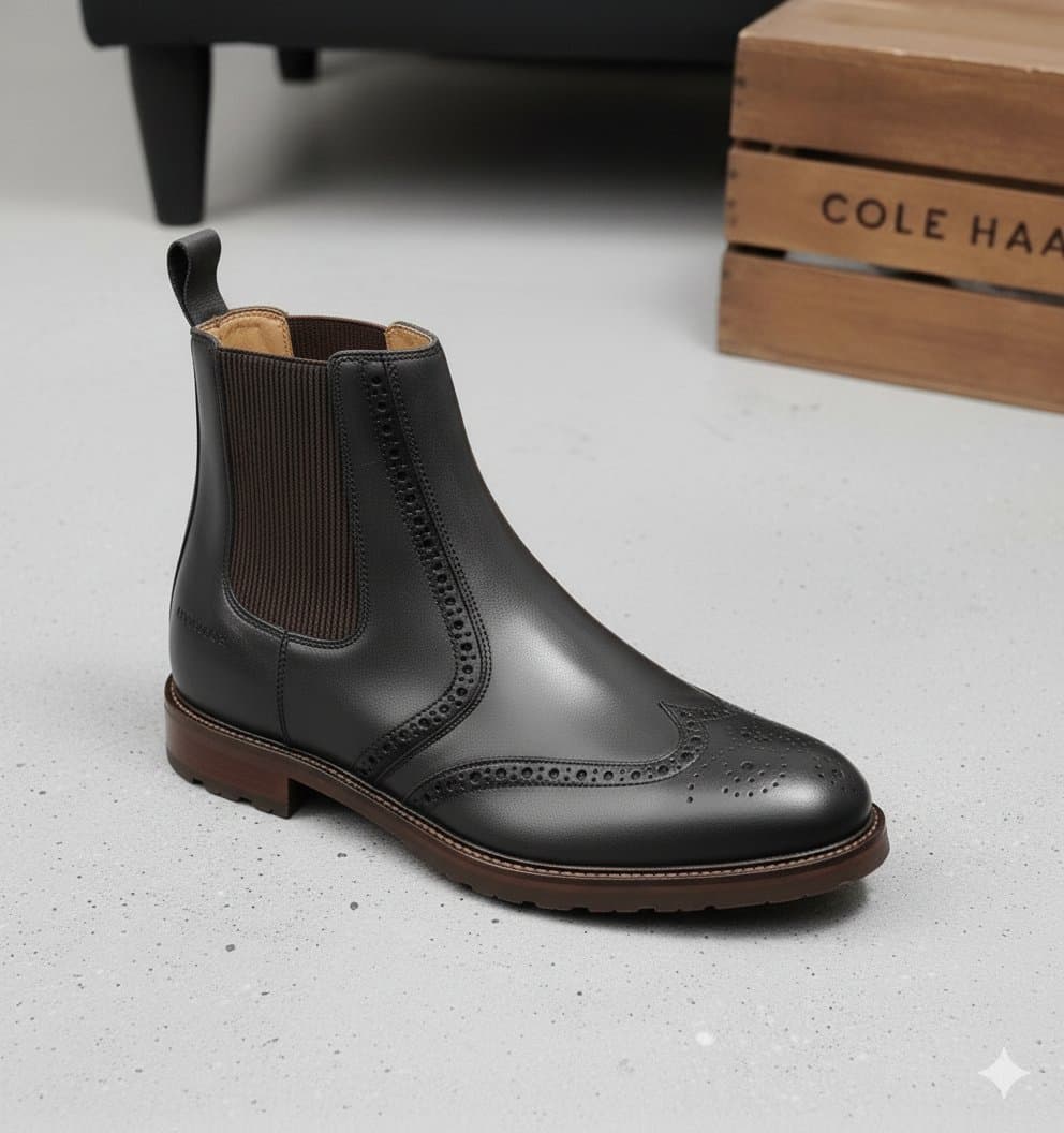 Cole Haan Men's Leather Brogue Chelsea Boot - Thumbnail 4