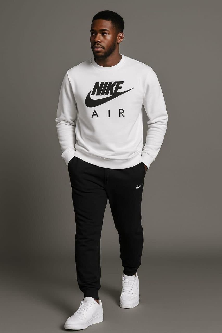 Men's "AIR" Graphic Fleece Tracksuit Set | Casual Crewneck Pullover &amp; Jogger Pants - Thumbnail 3