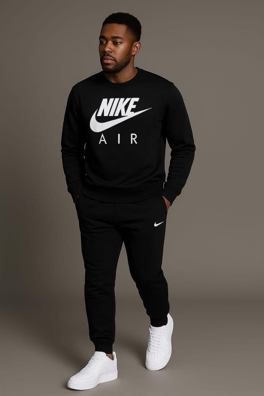 Men's "AIR" Graphic Fleece Tracksuit Set | Casual Crewneck Pullover &amp; Jogger Pants - Thumbnail 2