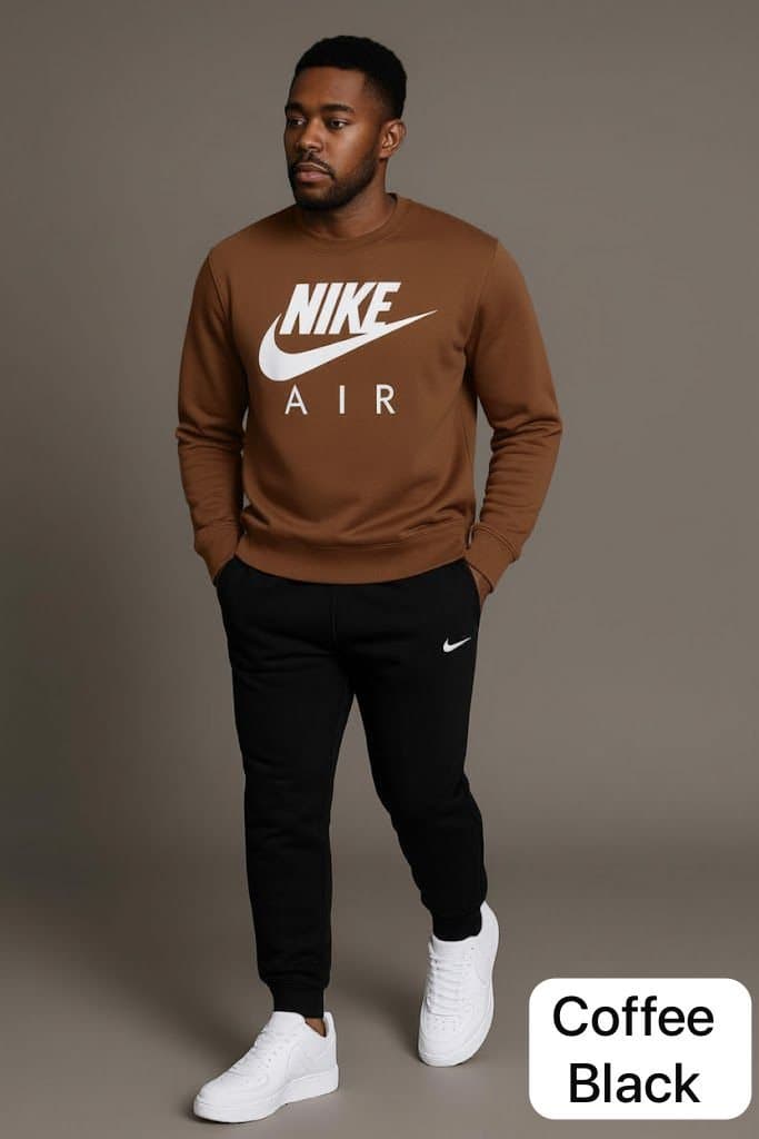 Men's "AIR" Graphic Fleece Tracksuit Set | Casual Crewneck Pullover &amp; Jogger Pants - Thumbnail 4