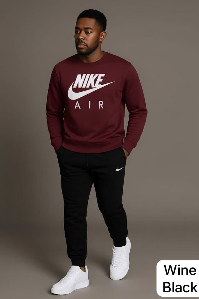 Men's "AIR" Graphic Fleece Tracksuit Set | Casual Crewneck Pullover &amp; Jogger Pants - Thumbnail 5