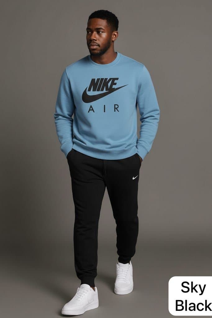 Men's "AIR" Graphic Fleece Tracksuit Set | Casual Crewneck Pullover &amp; Jogger Pants