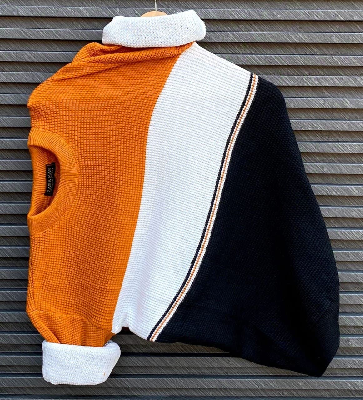 Men's Modern Waffle Knit Color-Block Sweater - Thumbnail 7