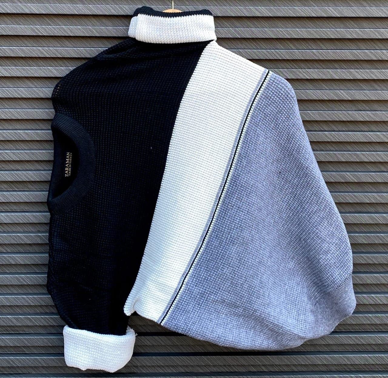 Men's Modern Waffle Knit Color-Block Sweater - Thumbnail 8