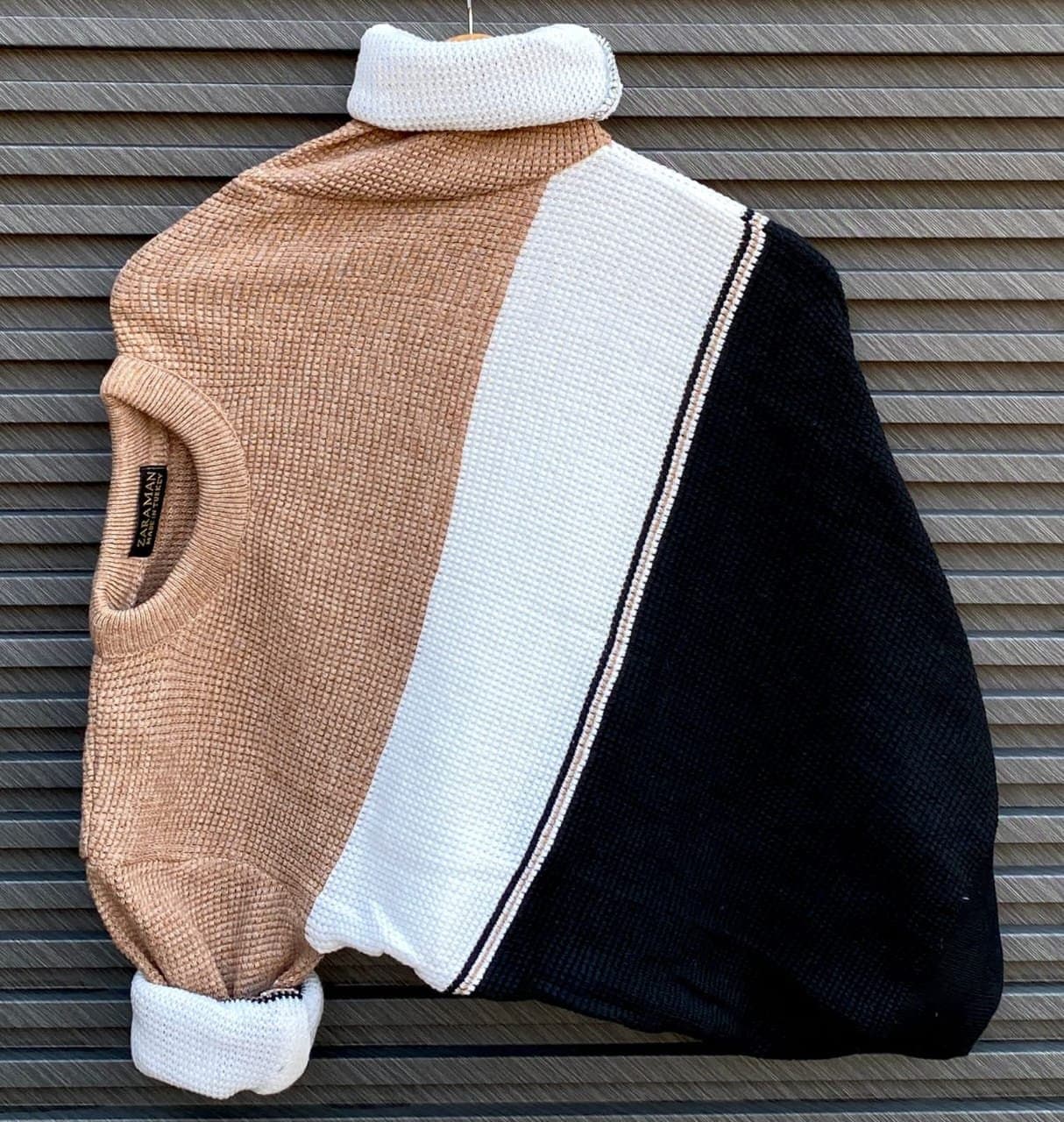 Men's Modern Waffle Knit Color-Block Sweater - Thumbnail 6