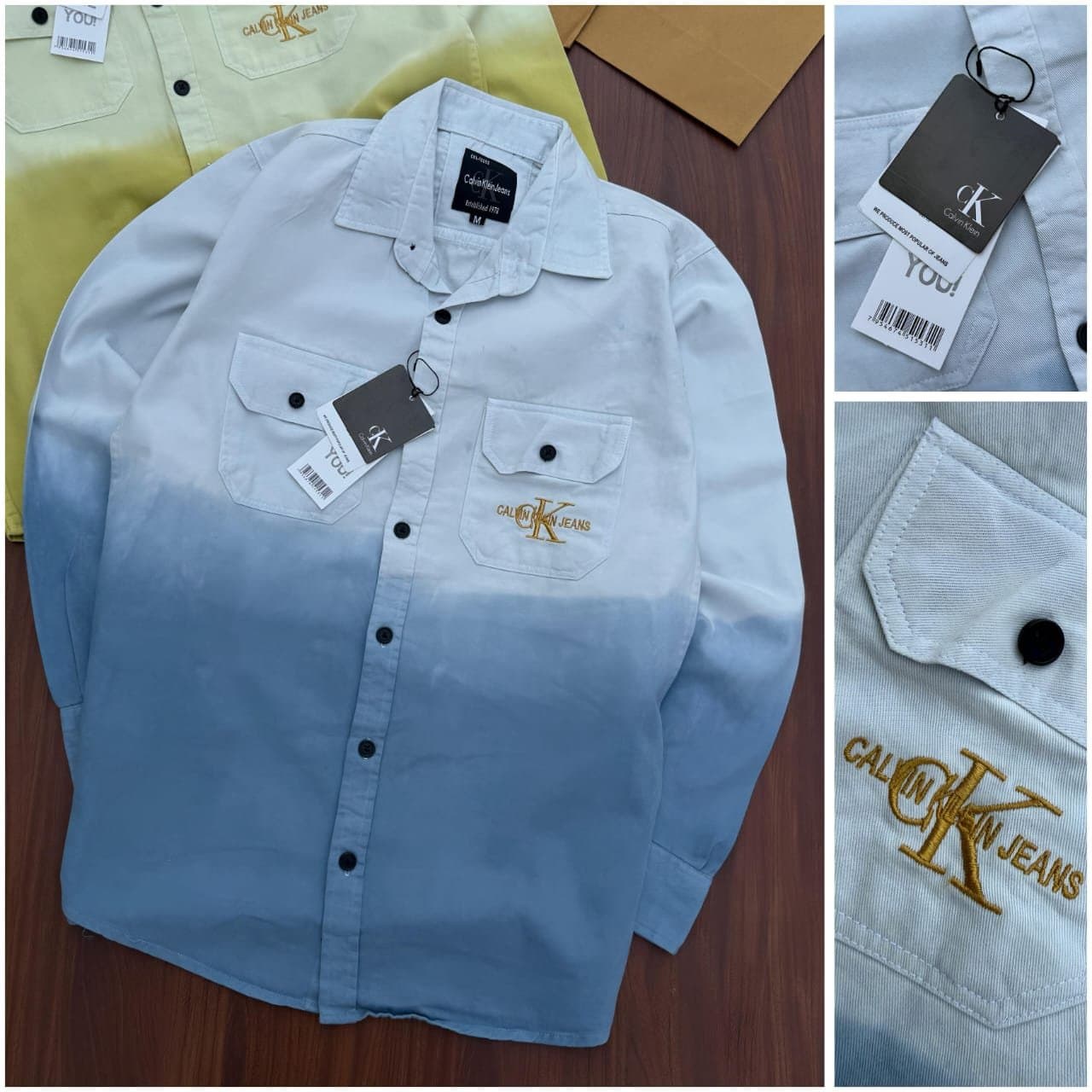 Men’s Stylish Gradient Casual Shirt with Dual Chest Pockets – Premium Cotton Fabric