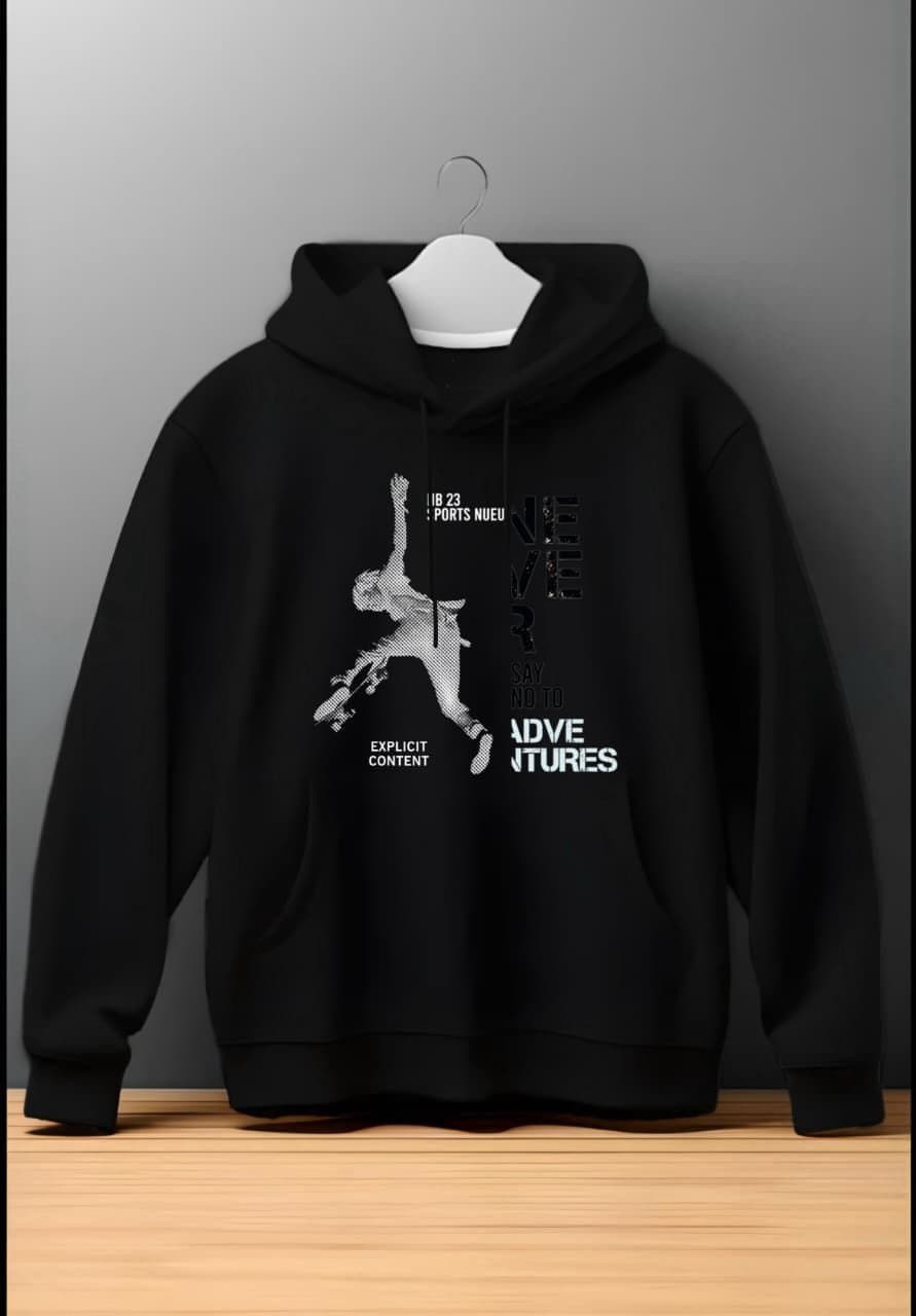 Men's 'Never Say No to Adventures' Skater Graphic Pullover Hoodie - Thumbnail 5