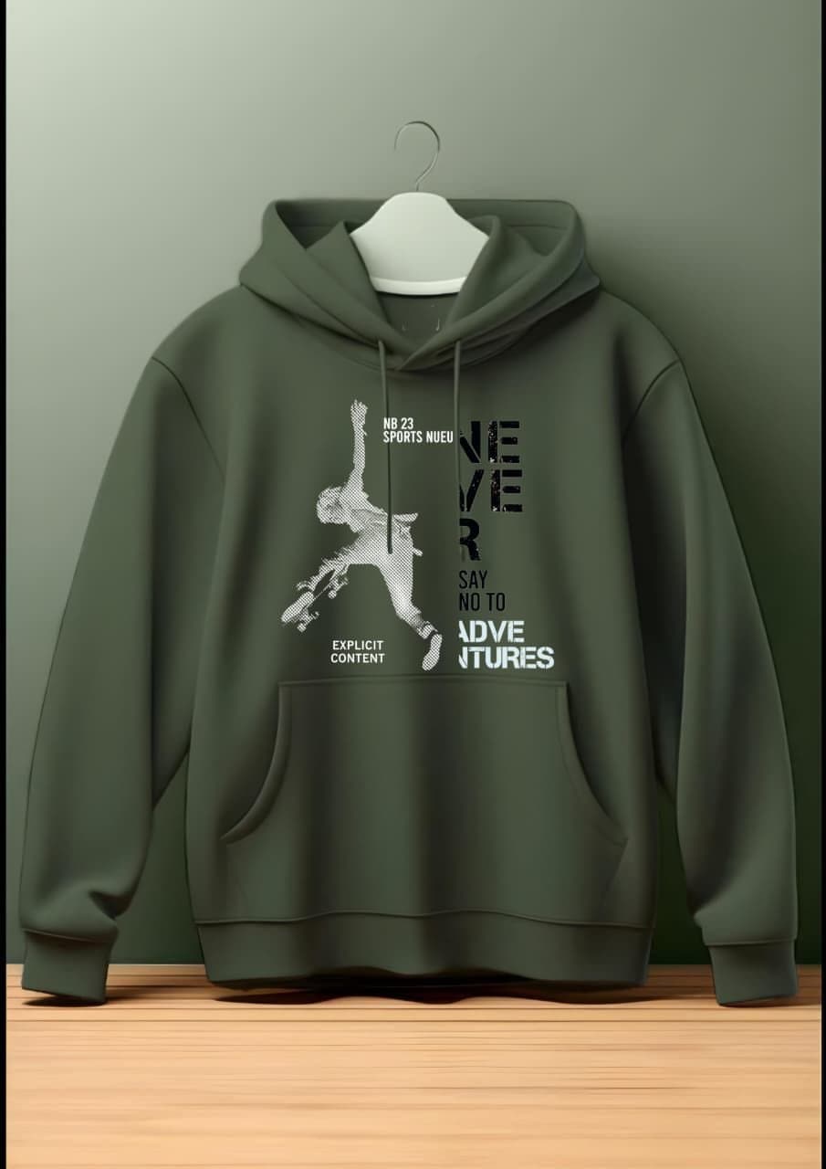 Men's 'Never Say No to Adventures' Skater Graphic Pullover Hoodie