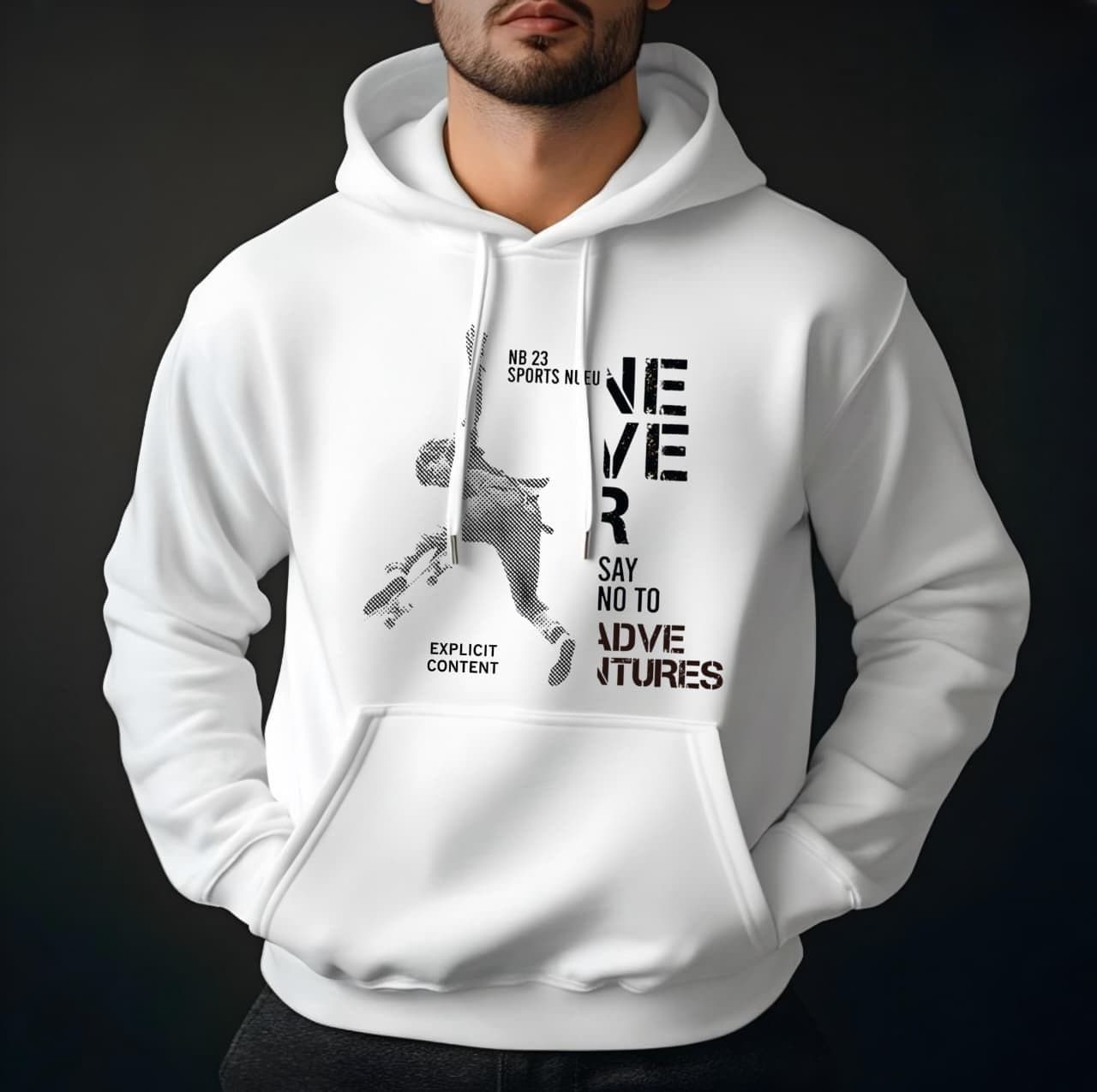 Men's 'Never Say No to Adventures' Skater Graphic Pullover Hoodie - Thumbnail 4