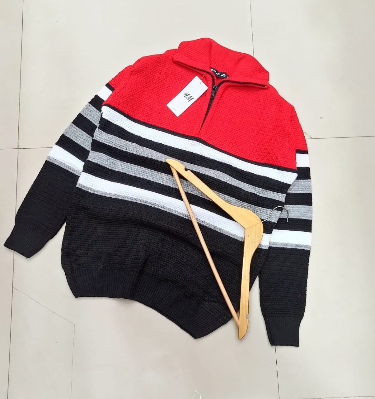 Men's Color-Block Half-Zip Pullover | Textured Knit Striped Sweater - Thumbnail 2