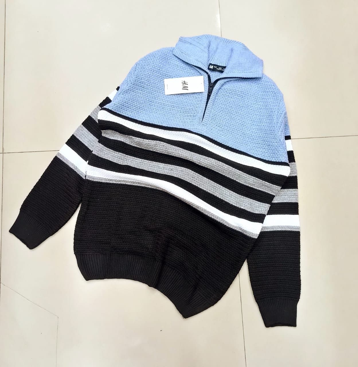 Men's Color-Block Half-Zip Pullover | Textured Knit Striped Sweater - Thumbnail 4