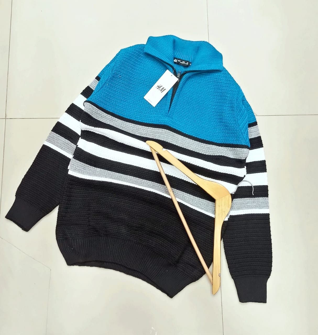 Men's Color-Block Half-Zip Pullover | Textured Knit Striped Sweater - Thumbnail 3