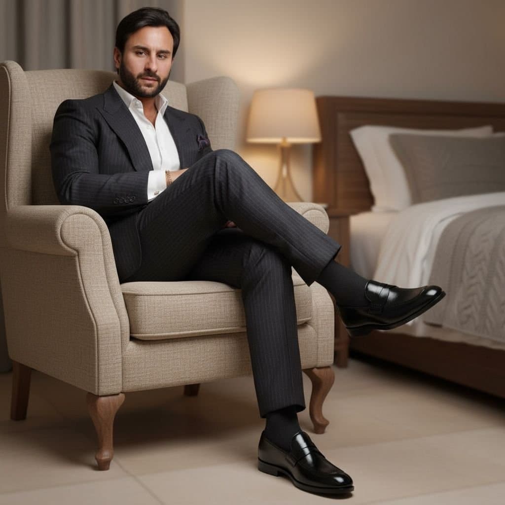 Men's Classic Polished Black Leather Penny Loafers - Thumbnail 2