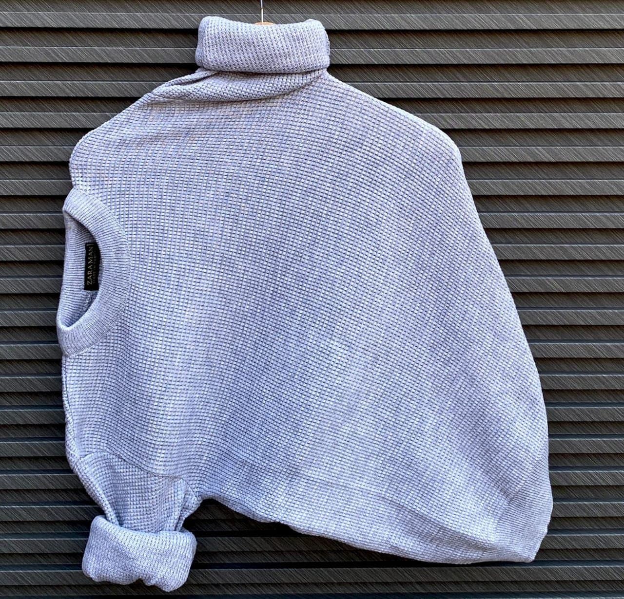 Men's Waffle Knit High Neck Sweater | Casual Thermal Turtleneck Pullover - Thumbnail 5
