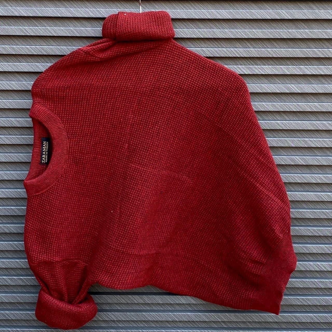 Men's Waffle Knit High Neck Sweater | Casual Thermal Turtleneck Pullover