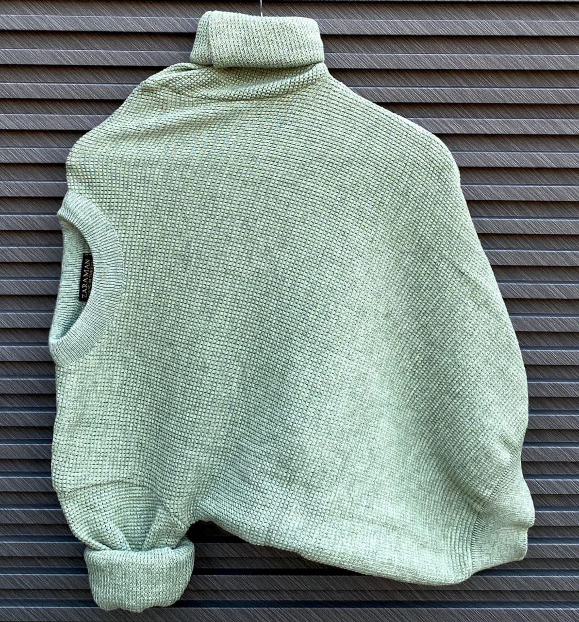Men's Waffle Knit High Neck Sweater | Casual Thermal Turtleneck Pullover - Thumbnail 4
