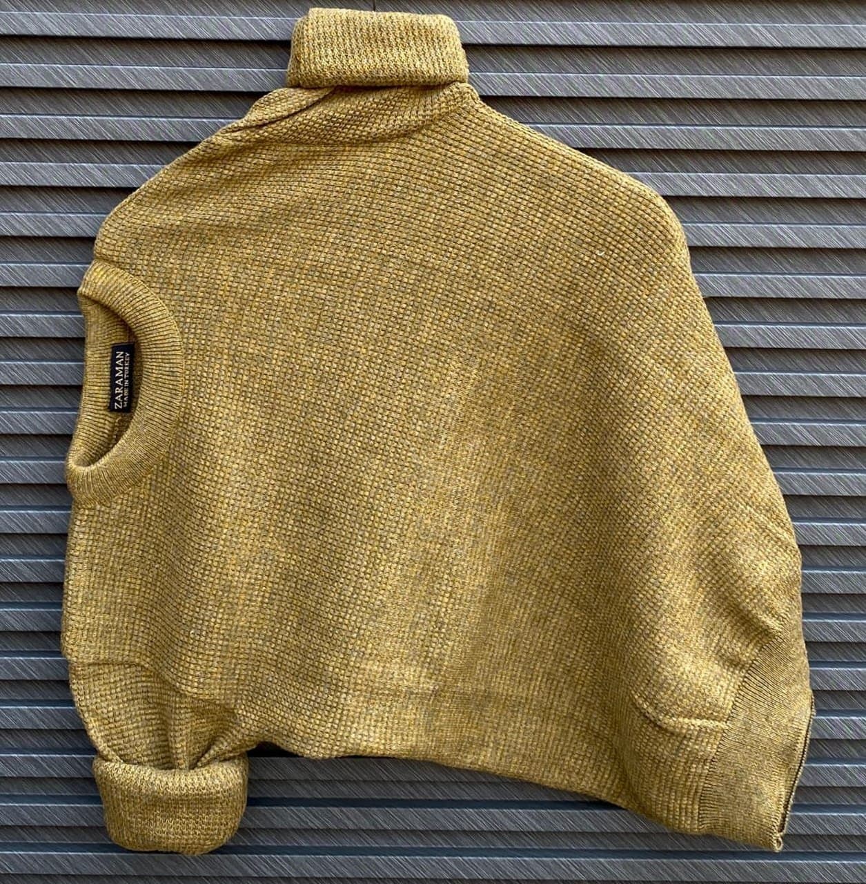 Men's Waffle Knit High Neck Sweater | Casual Thermal Turtleneck Pullover - Thumbnail 6