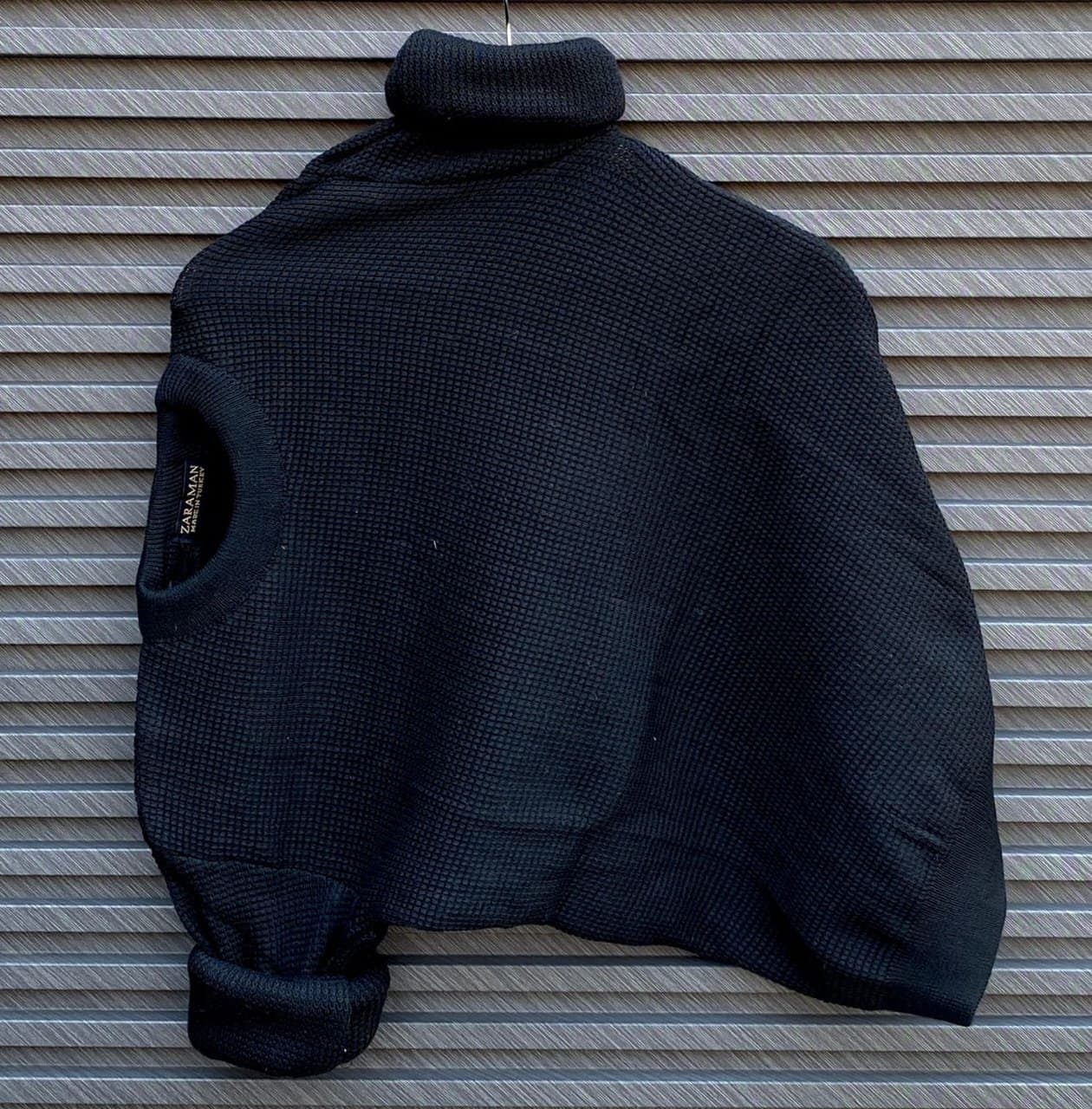 Men's Waffle Knit High Neck Sweater | Casual Thermal Turtleneck Pullover - Thumbnail 7