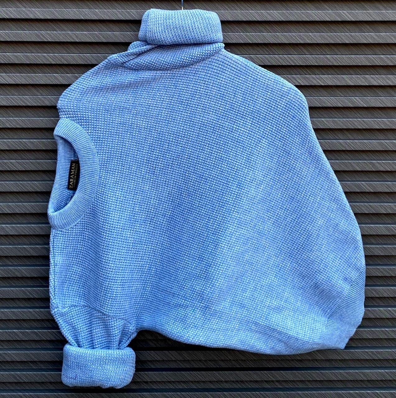 Men's Waffle Knit High Neck Sweater | Casual Thermal Turtleneck Pullover - Thumbnail 2