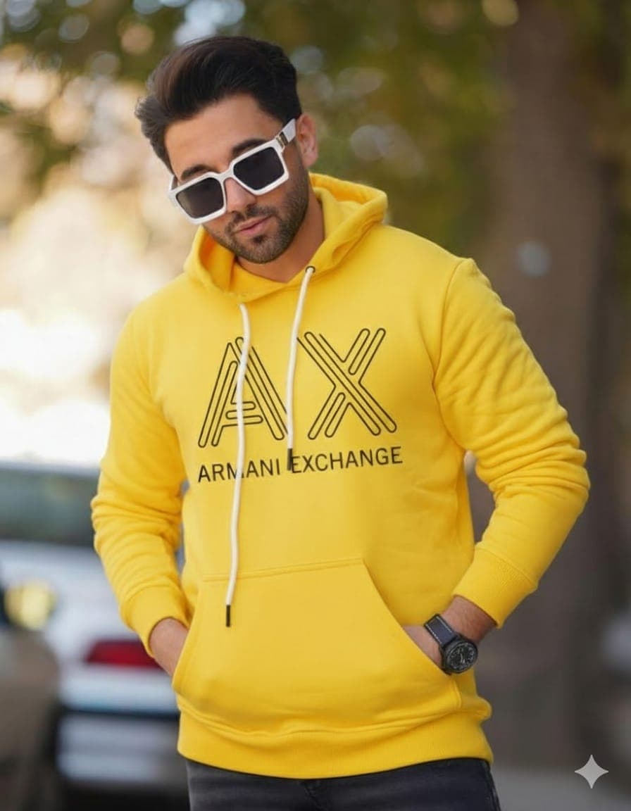 Armani Exchange (A|X) Branded Fleece Pullover Hoodie for Men - Soft &amp; Warm - Thumbnail 9
