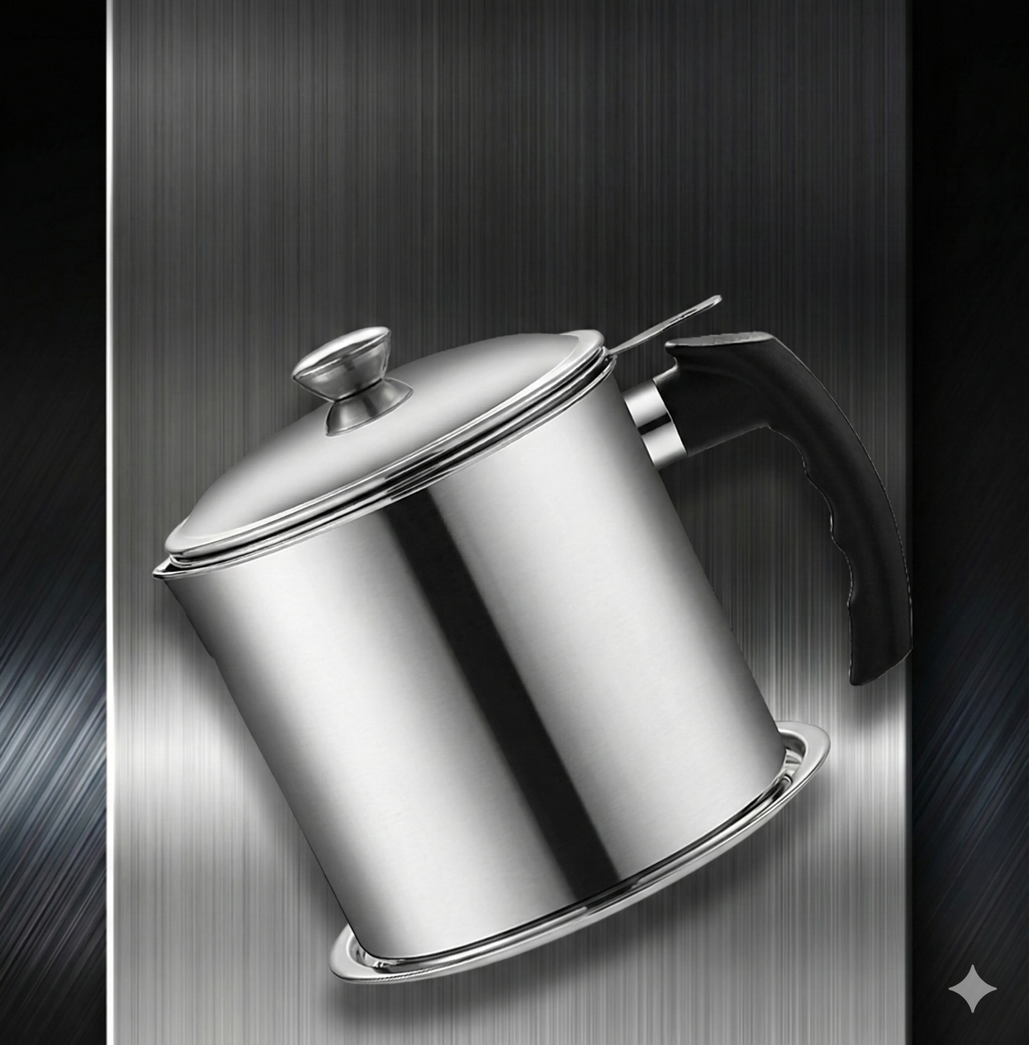 stainless steel oil filter pot with lid and handle