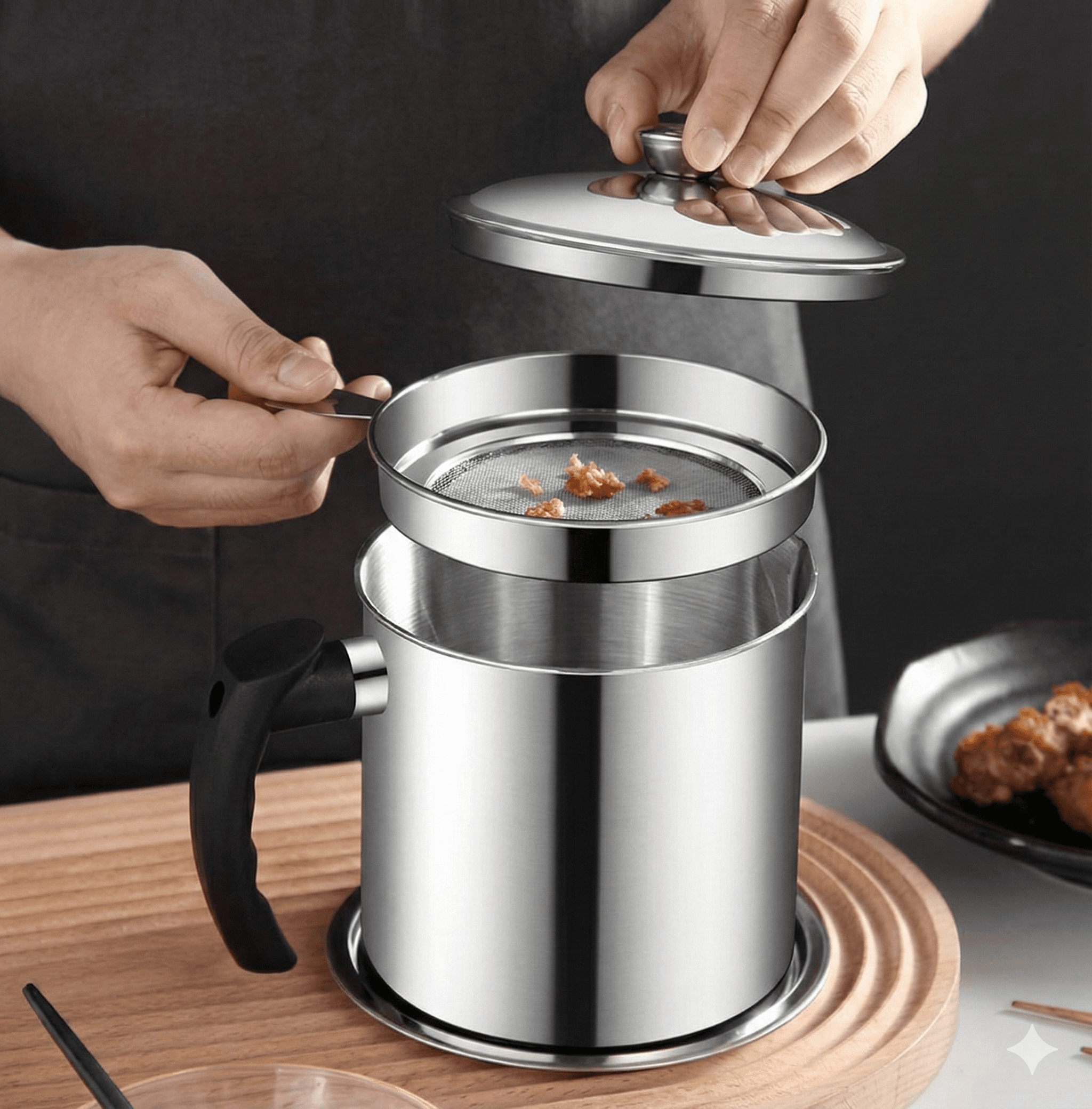 kitchen stainless steel oil filter pot for cooking