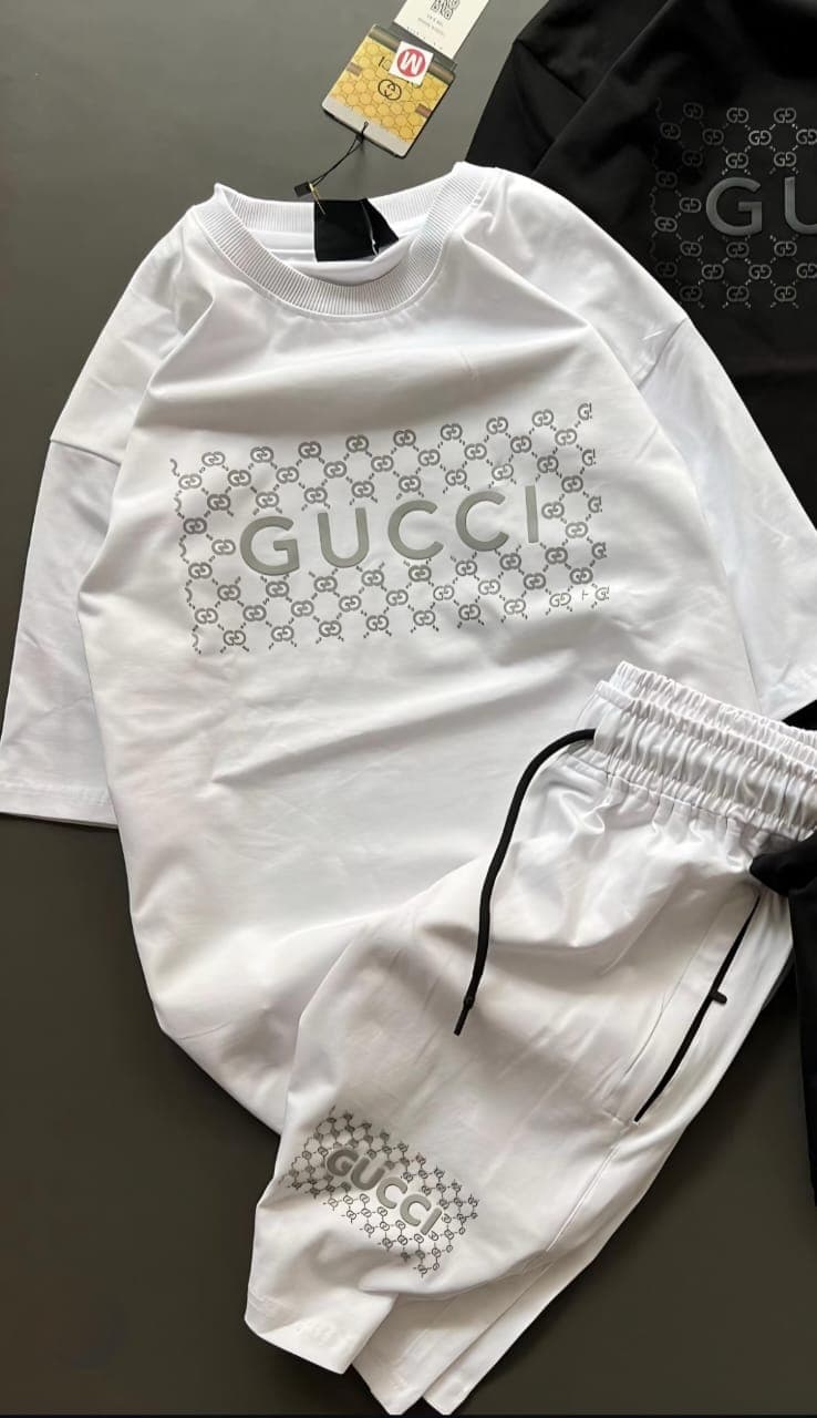 GUCCI Men’s Cotton Co-Ord Set | Premium T-Shirt & Shorts Combo | High GSM Stretchable Fabric