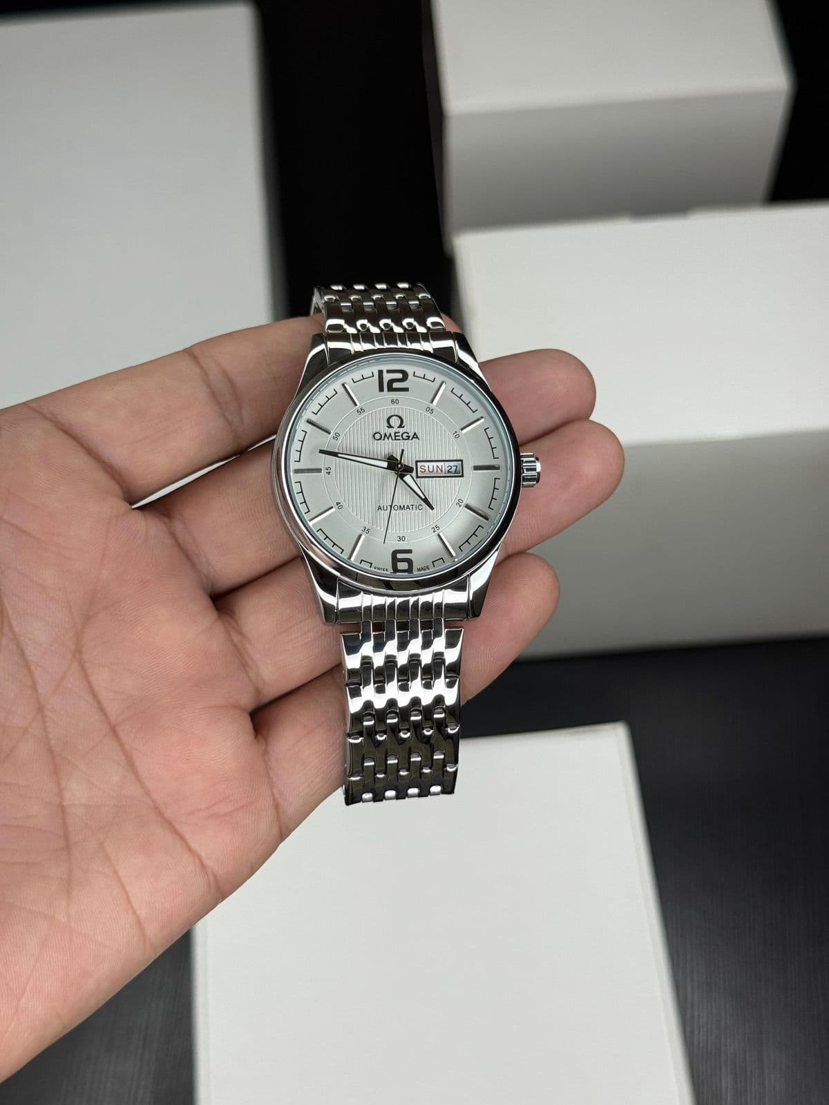Omega Men’s Silver Analog Watch with Open Back | Quartz Movement | 41mm Dial - Thumbnail 2