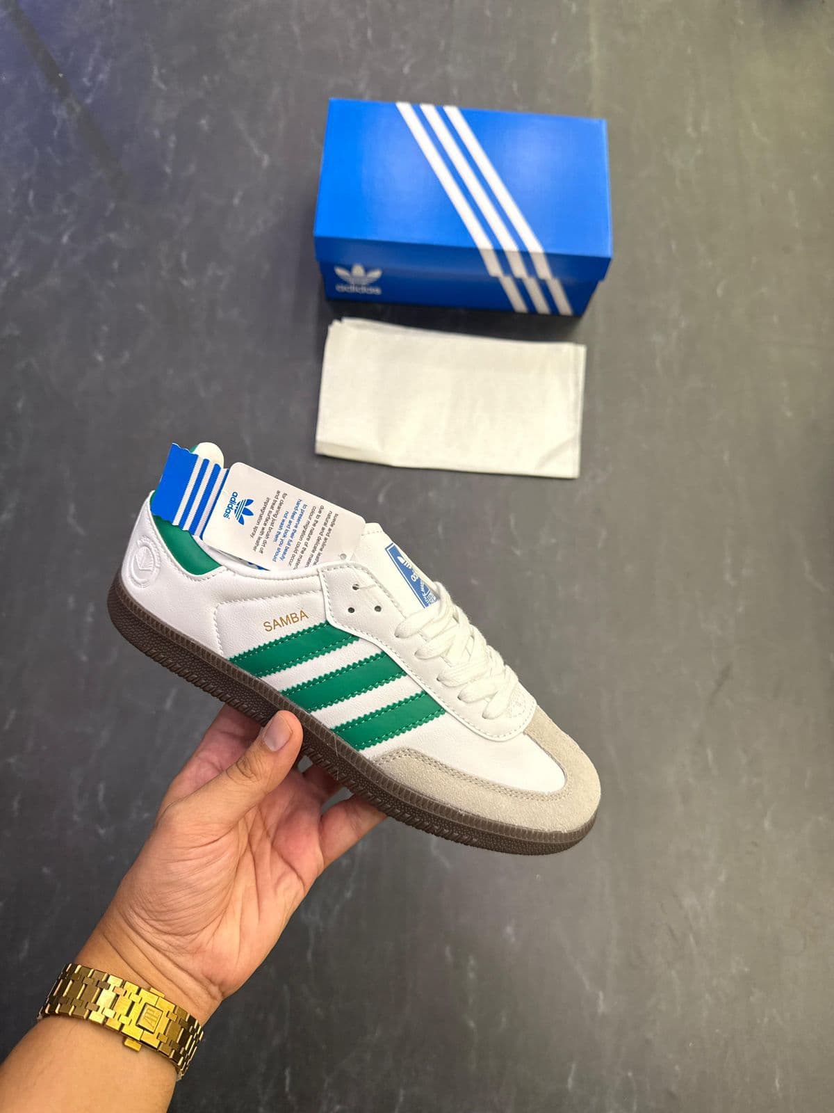ADIDAS Originals Samba White Green Sneakers for Men | Classic Low Top Casual Shoes - Thumbnail 3