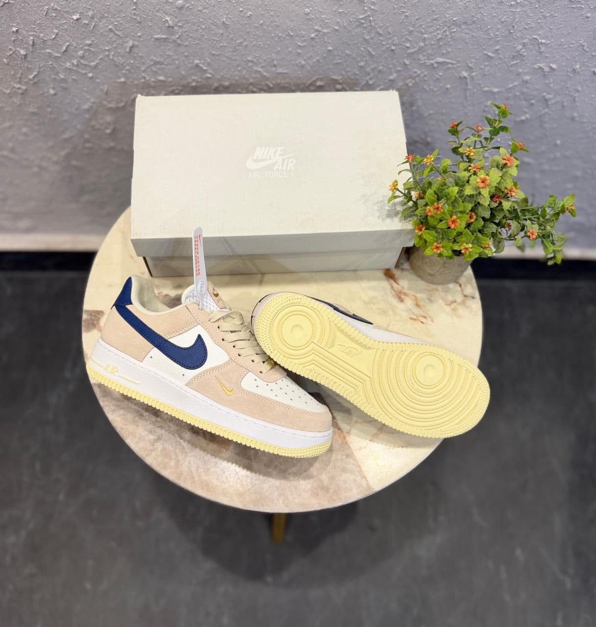 Nike Air Force 1 Low Sneakers | White Navy Gold | Premium Leather - Thumbnail 4