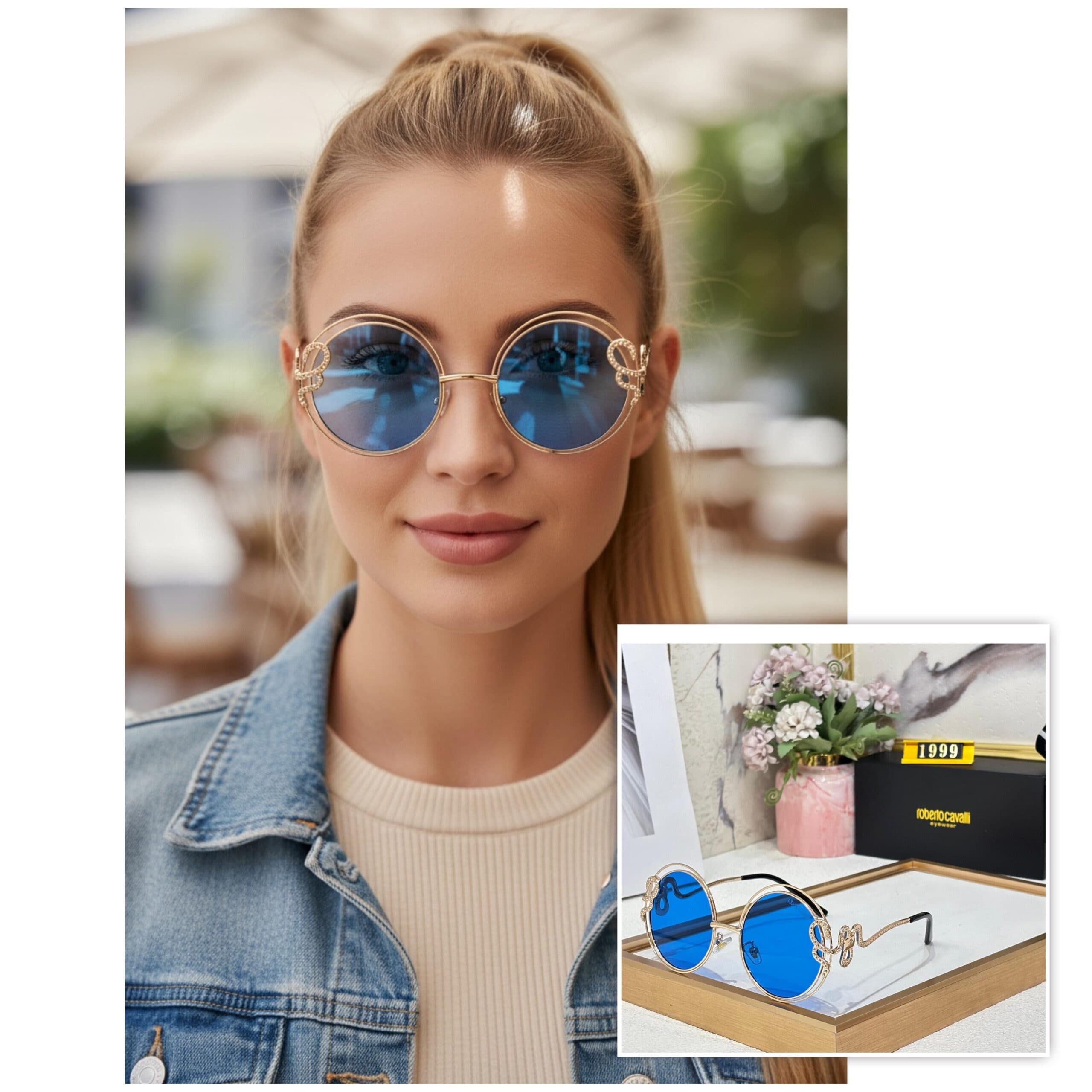 Roberto Cavalli Women’s Round Sunglasses – UV Protected - Thumbnail 4