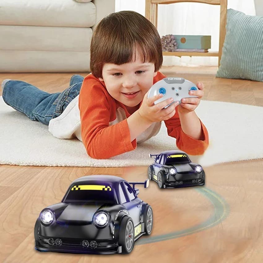 Kids playing with RC racing car indoor toy