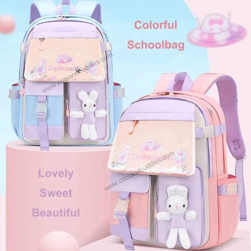 Cute Bunny Soft Toy Kids School Backpack with Multiple Zip Pockets